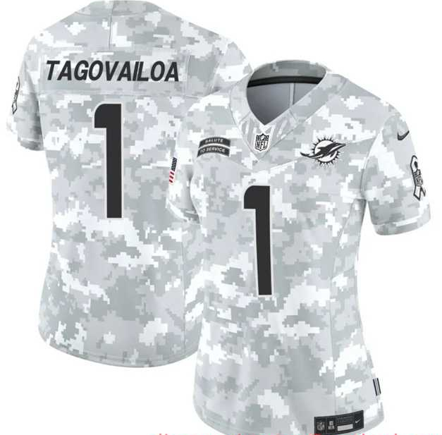 Womens Miami Dolphins #1 Tua Tagovailoa 2024 F.U.S.E Arctic Camo Salute To Service Limited Stitched Jersey Dzhi